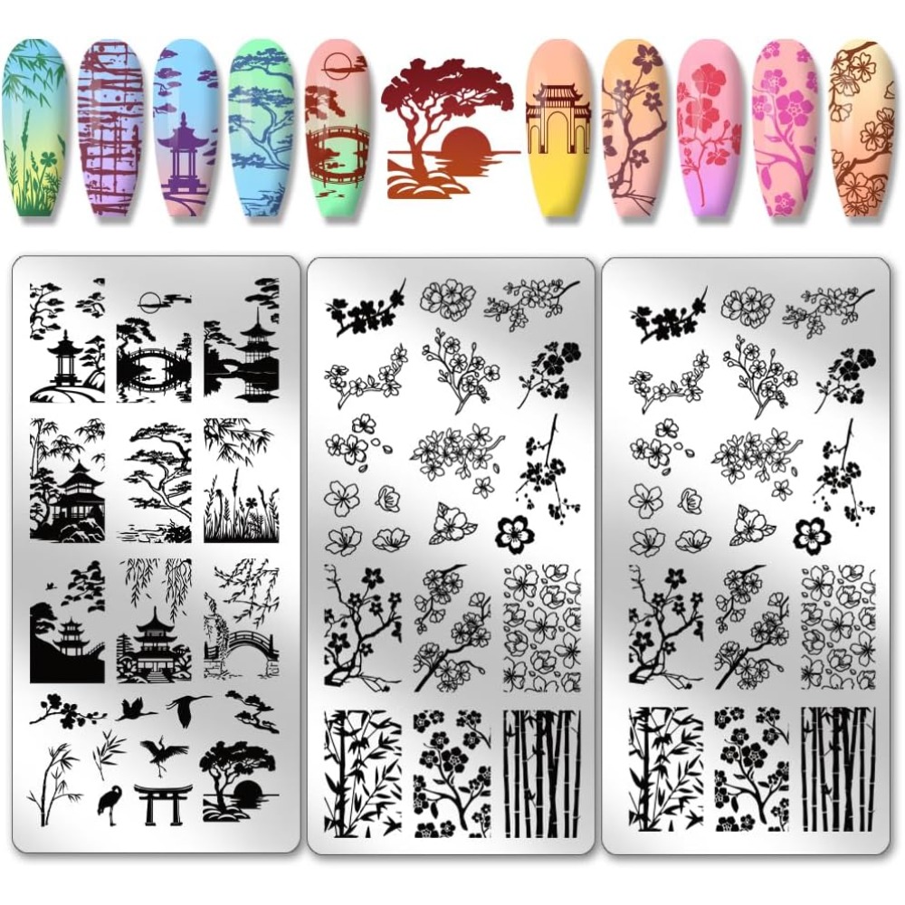 Nail Stamping Plate - 3 шт., классические китайские садовые шаблоны