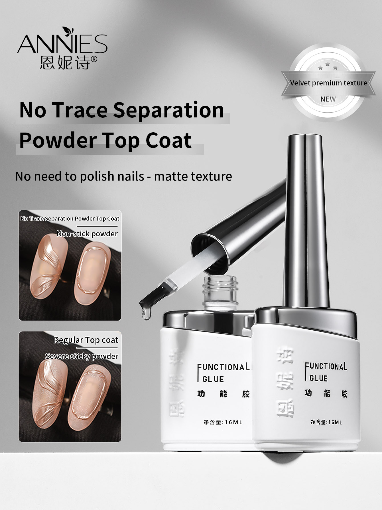 Nail Glitter Chrome - Матовый гель-топкот 2-в-1, 16 мл, для