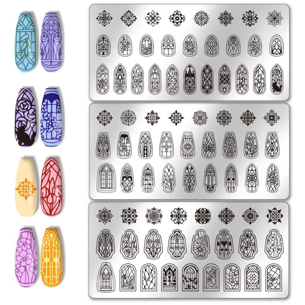 Nail Stamping Plate - Набор из 3 стеклянных трафаретов для