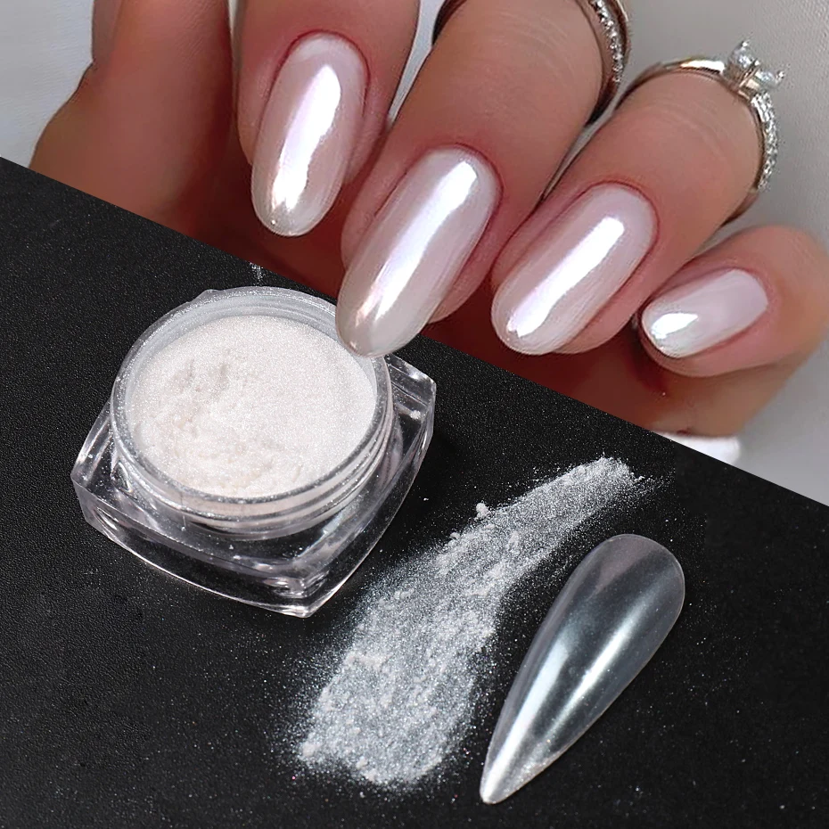 Белый жемчужный зеркальный лун – обзор и цена Nail Glitter Chrome