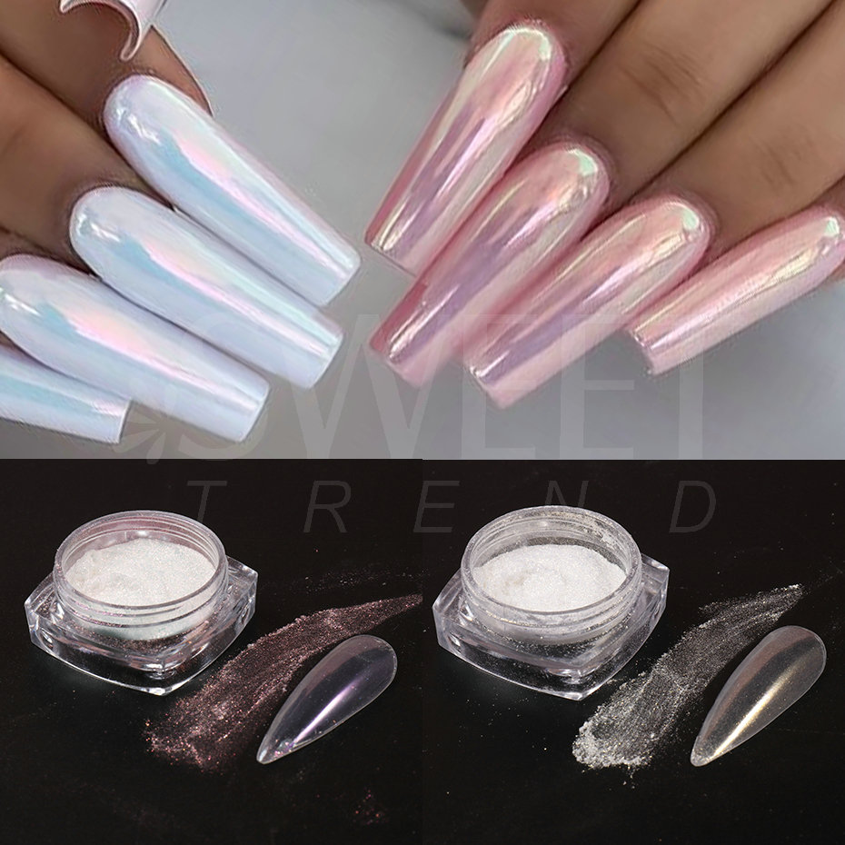 Белый жемчужный зеркальный лун – обзор и цена Nail Glitter Chrome